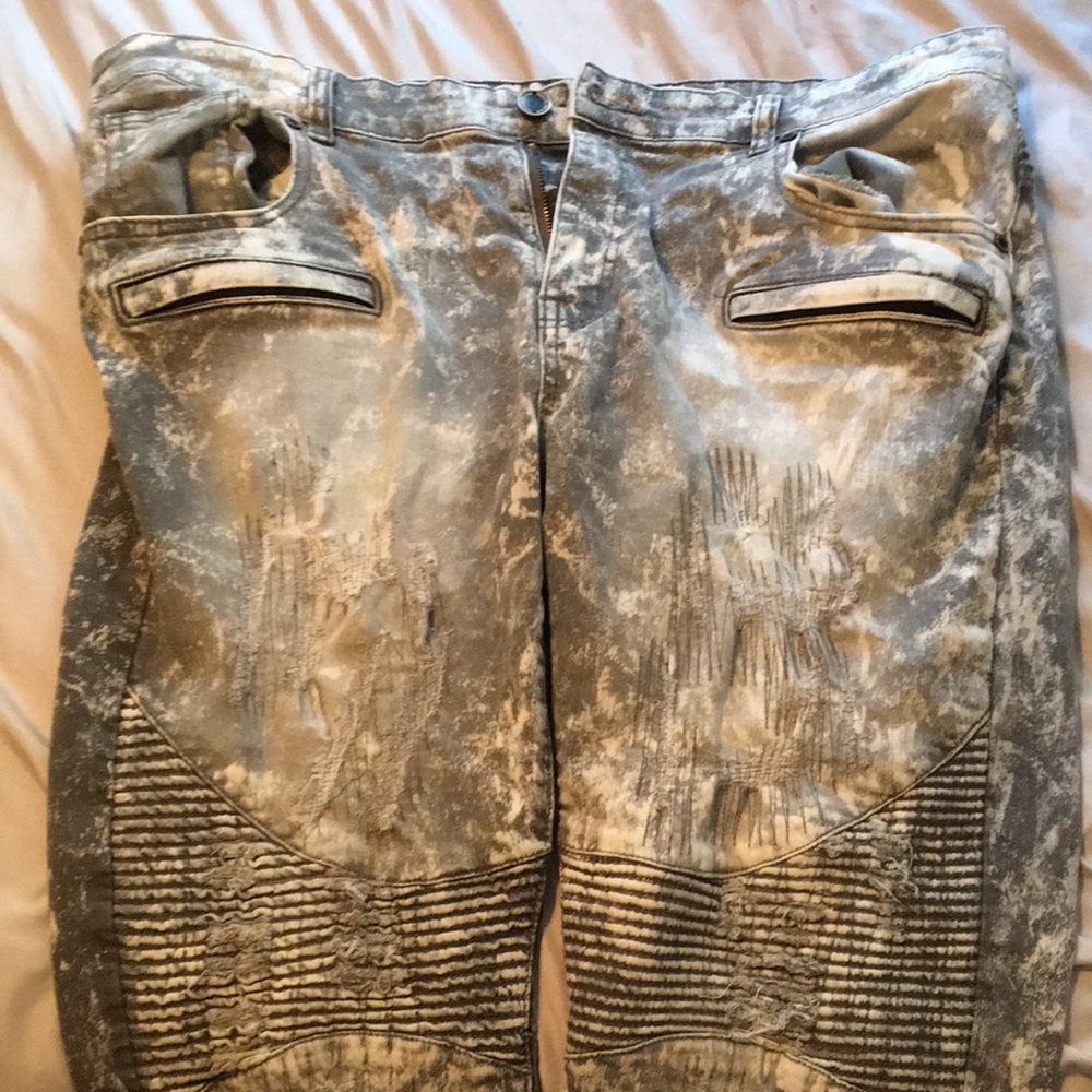 Focus Jeans Acid Wash Bleach Bleached Gray Grey Pants